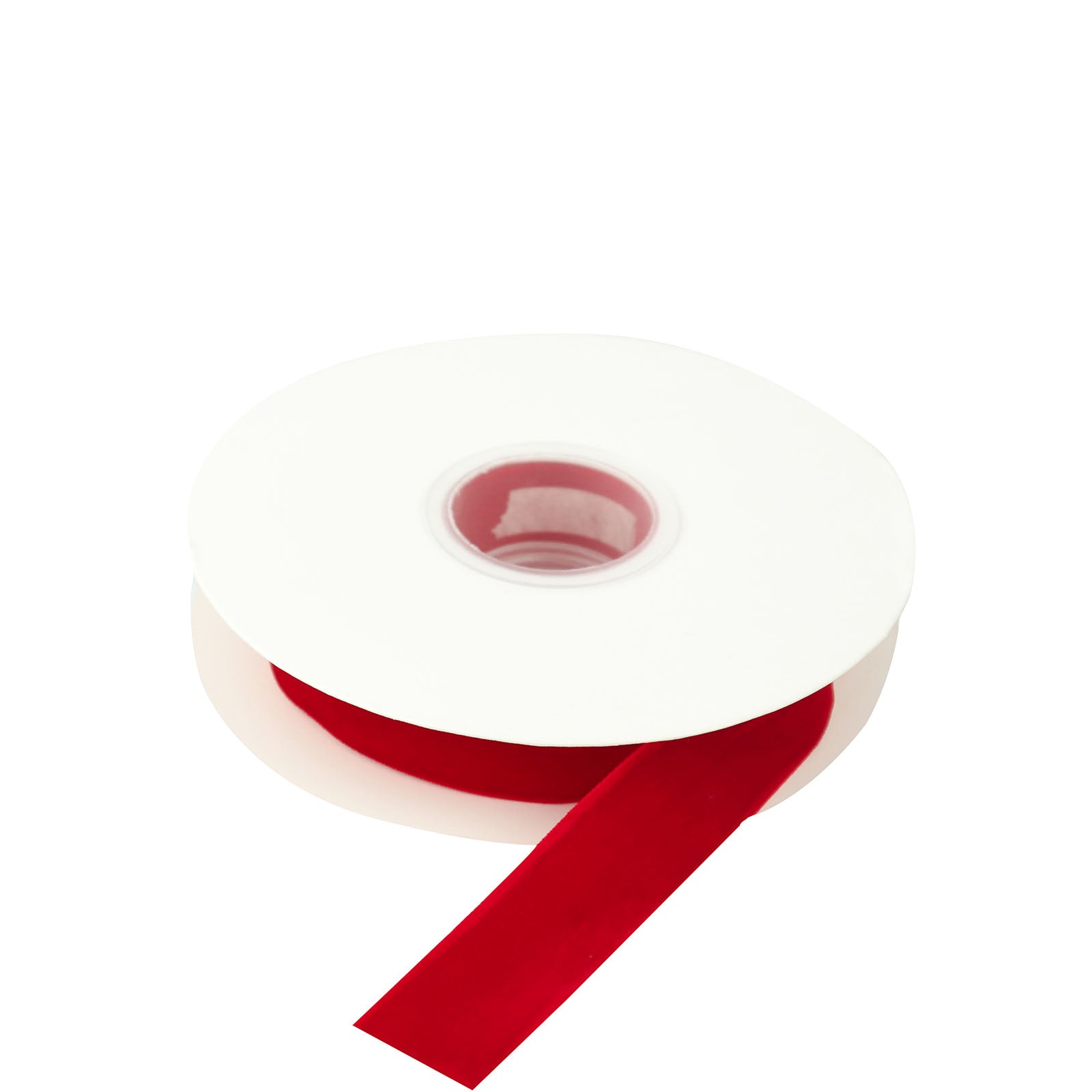 Red velvet ribbon spool for DIY crafts, 10 yards long.