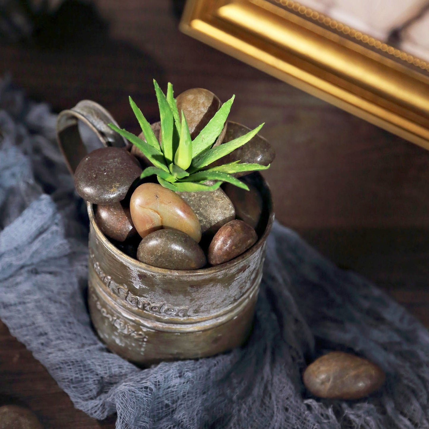 Assorted natural polished decorative stones for vases and landscaping.