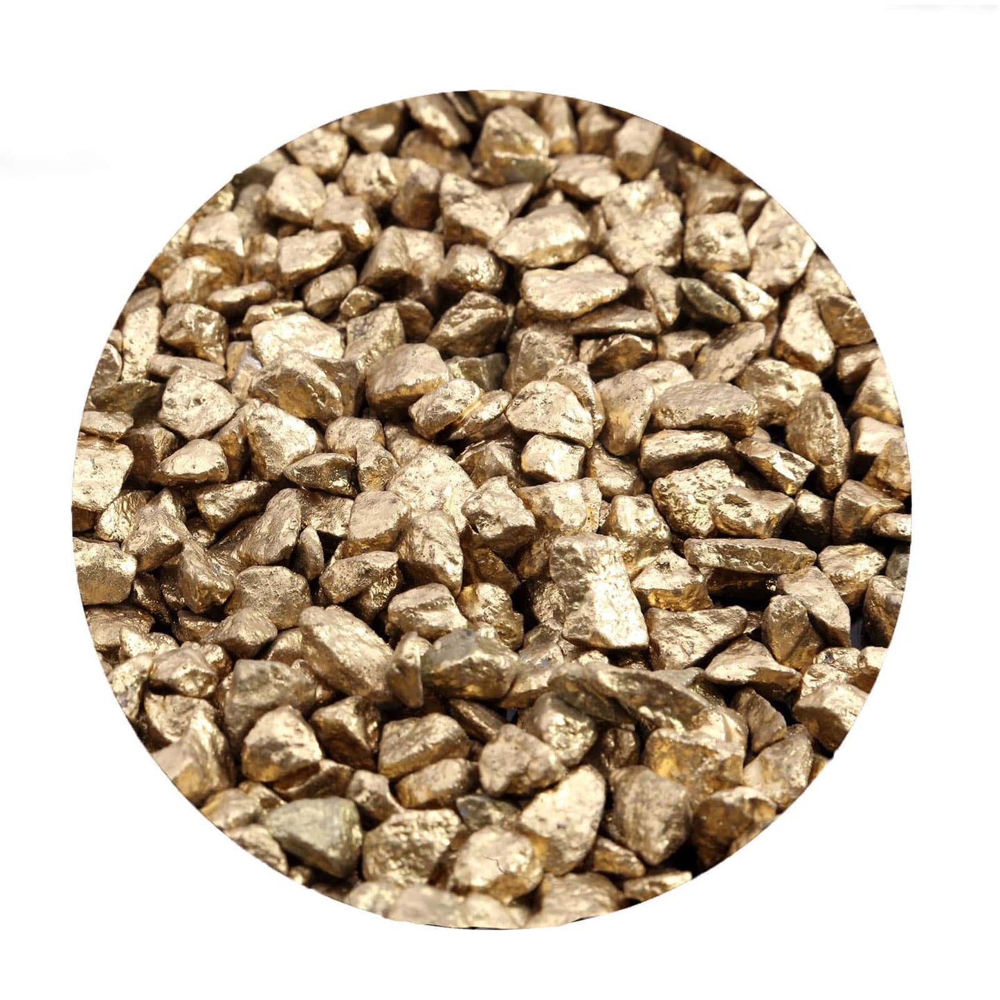 Metallic gold decorative crushed gravel for vase fillers.