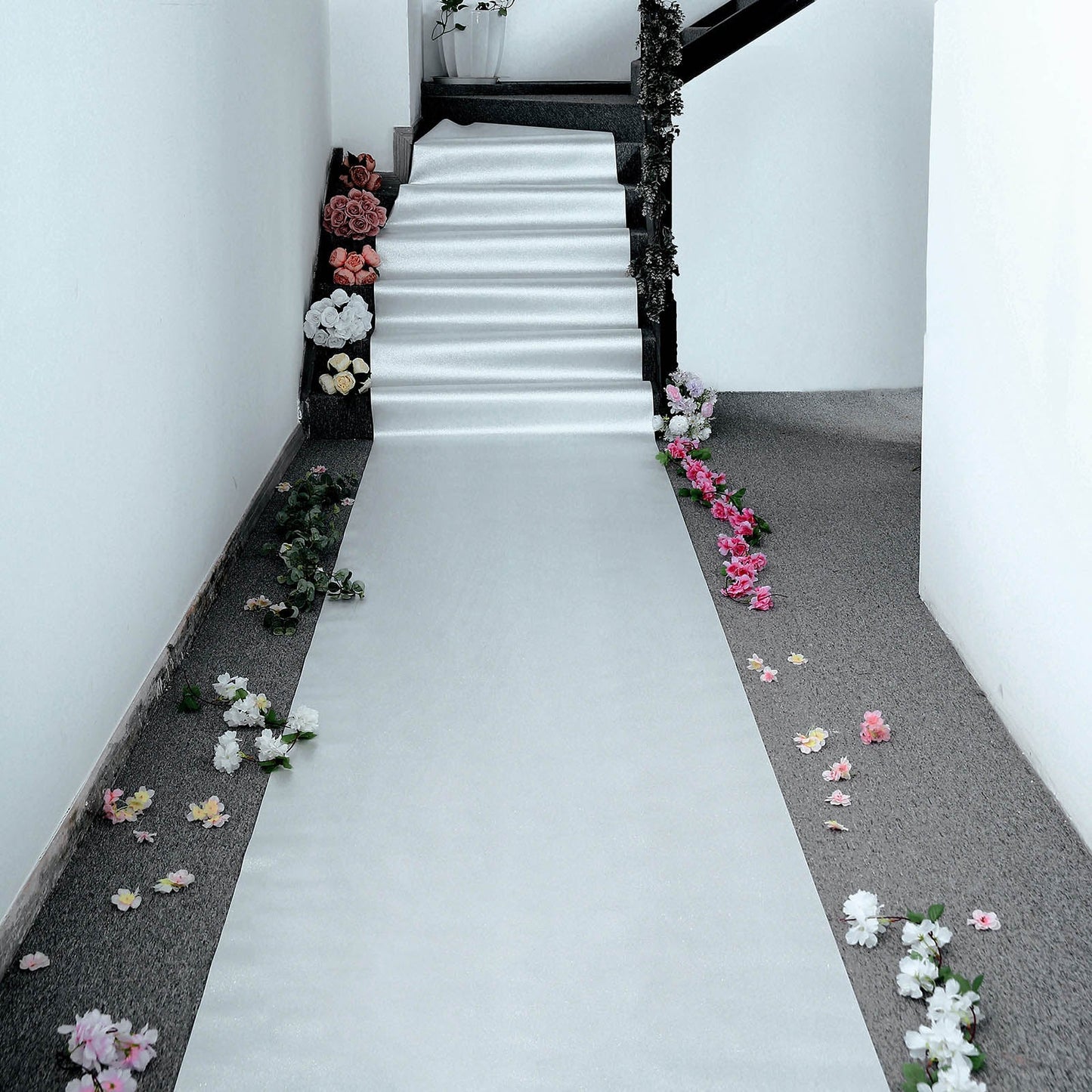 3 Feet x 50 Feet Silver Sparkle Glitter Non Woven Aisle Red Carpet Runner