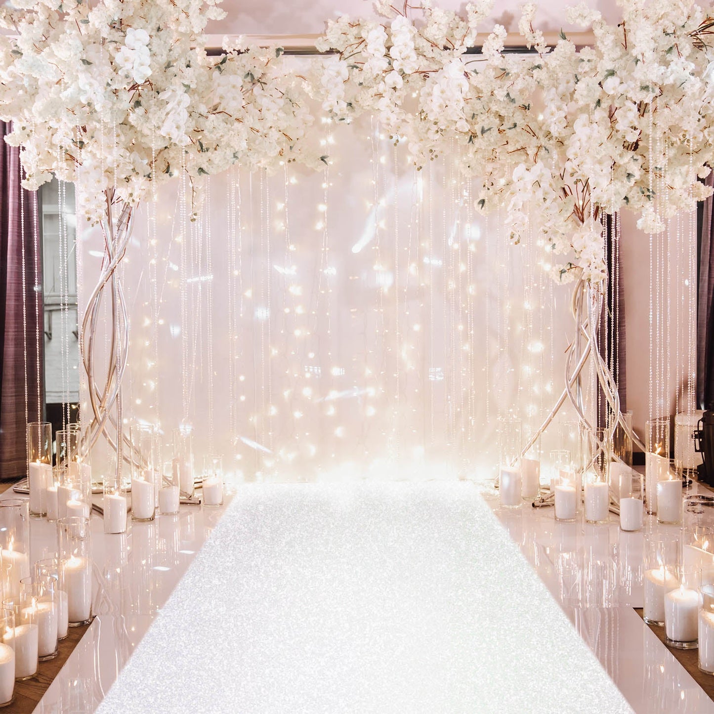 3 Feet x 50 Feet White Glitter Runner For Aisles
