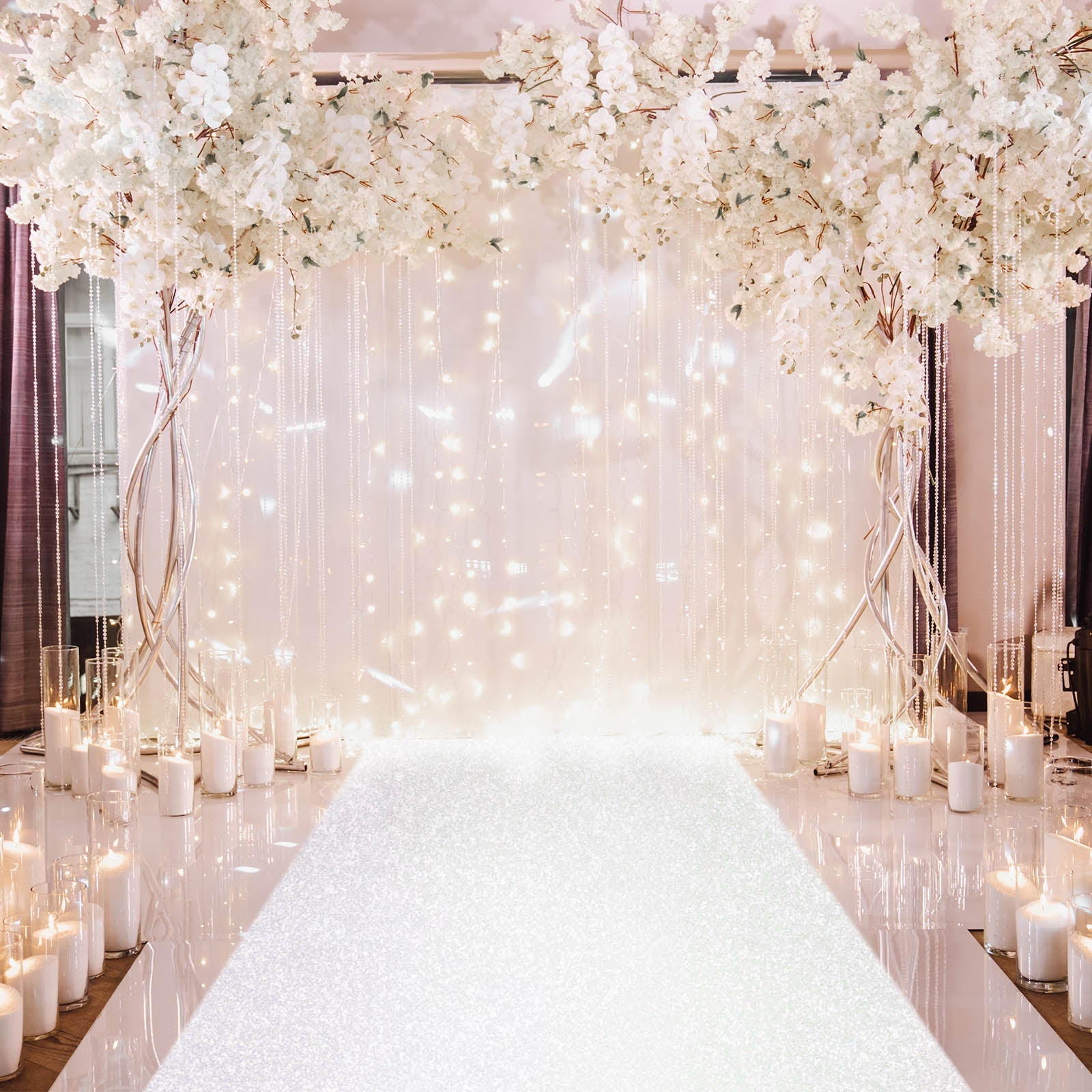 3 Feet x 50 Feet White Glitter Runner For Aisles