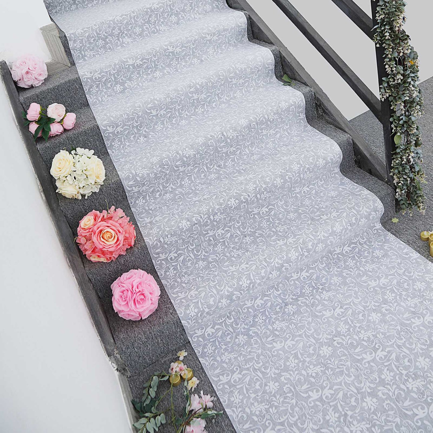 36 Inch x 50ft White Floral Lace Aisle Runner 