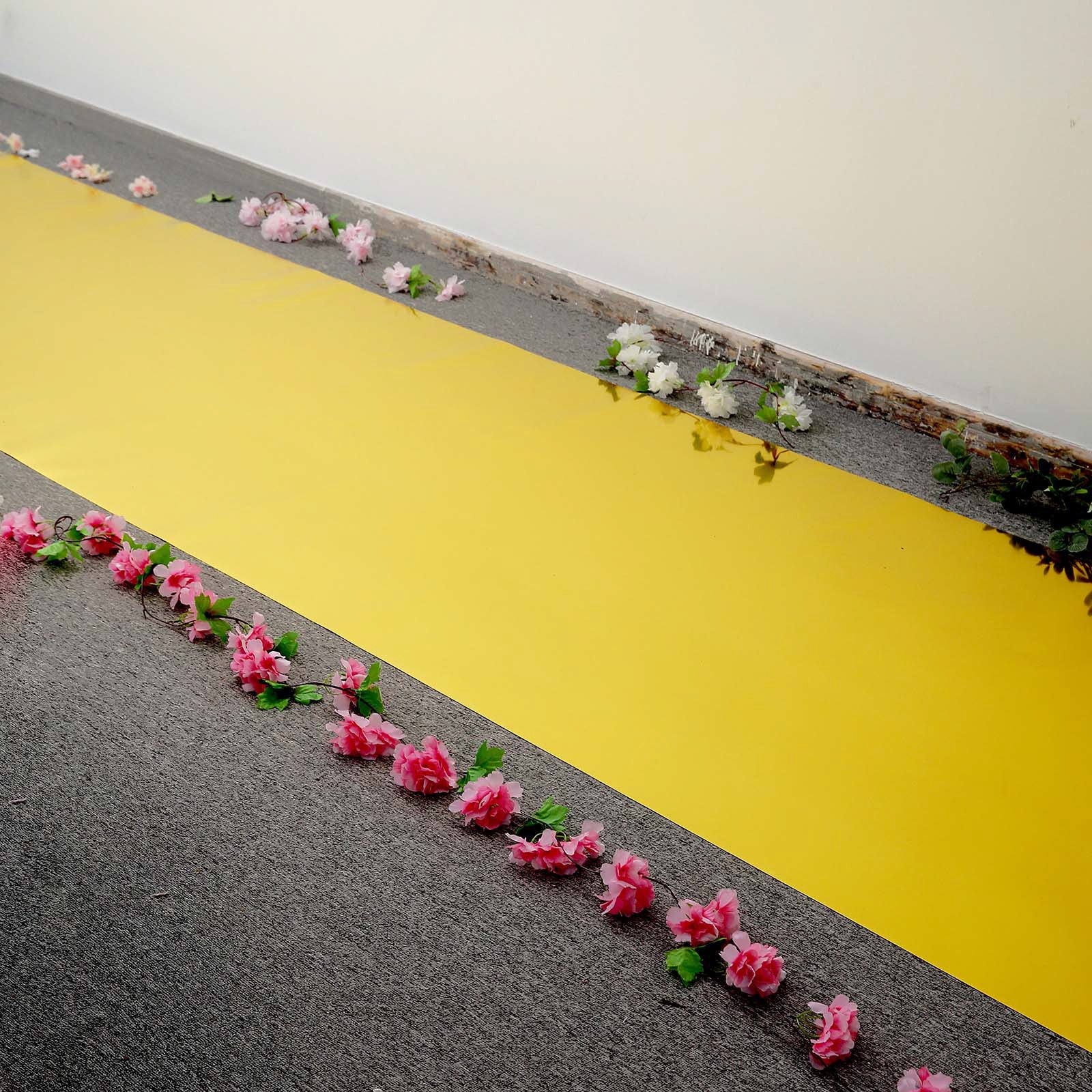 Glossy Mirrored Metallic Gold 3 Feet x 65 Feet Non Woven Aisle Runner Red Carpet