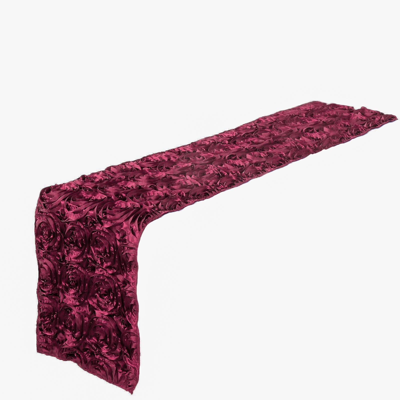 Burgundy Grandiose 3D Rosette Table Runner Satin 14 Inch x 108 Inch