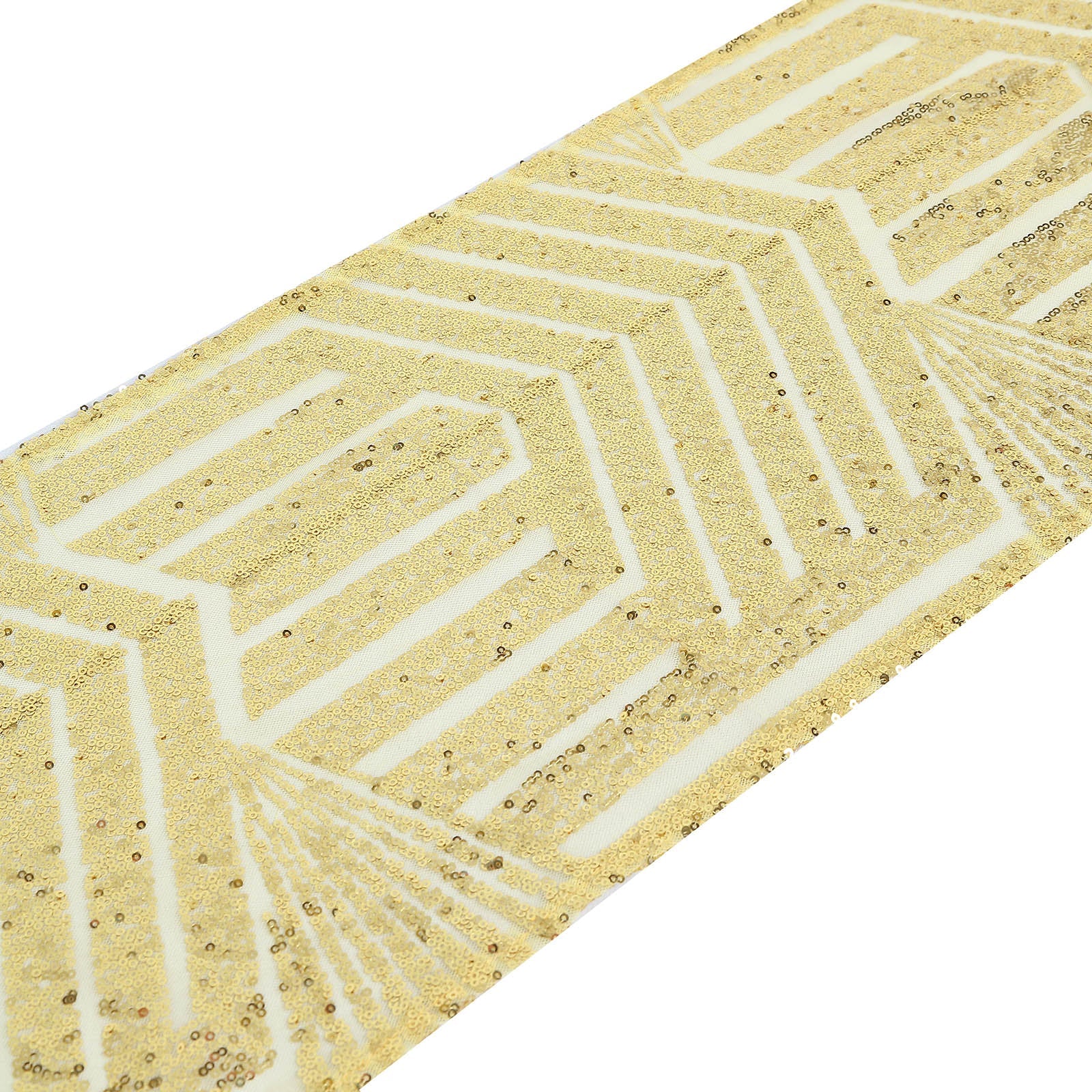 Gold sequin table runner with diamond glitz design, 12"x108".