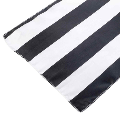 Black and white stripe satin table runner 12" x 108
