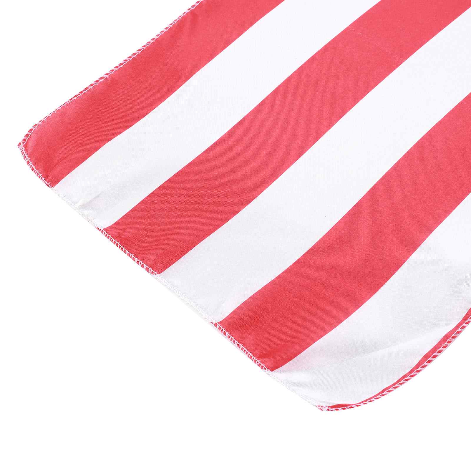 Red and white stripe satin table runner, 12" x 108".