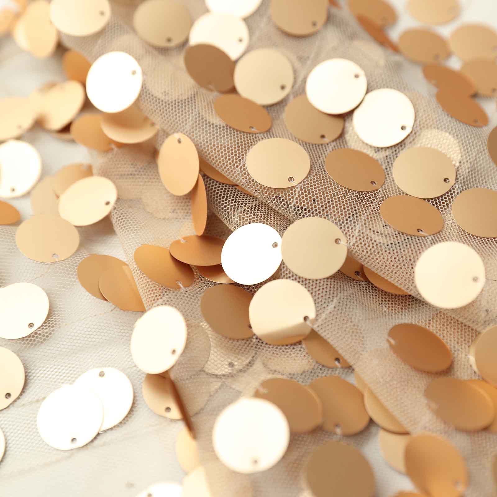 Big Payette Sequin Design On 13 Inch X 108 Inch Matte Champagne Table Runner#whtbkgd