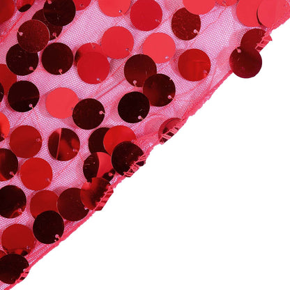 Red sequin table runner with big Payette sequins, 13"x108".