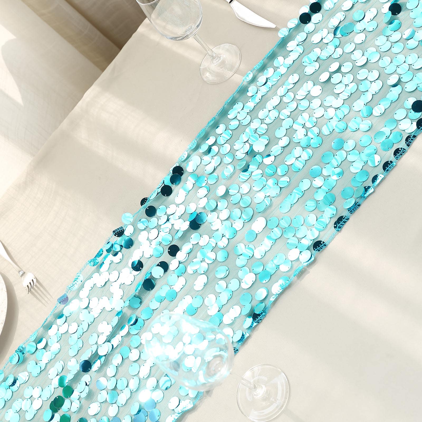 13x108inch Turquoise Big Payette Sequin Table Runner