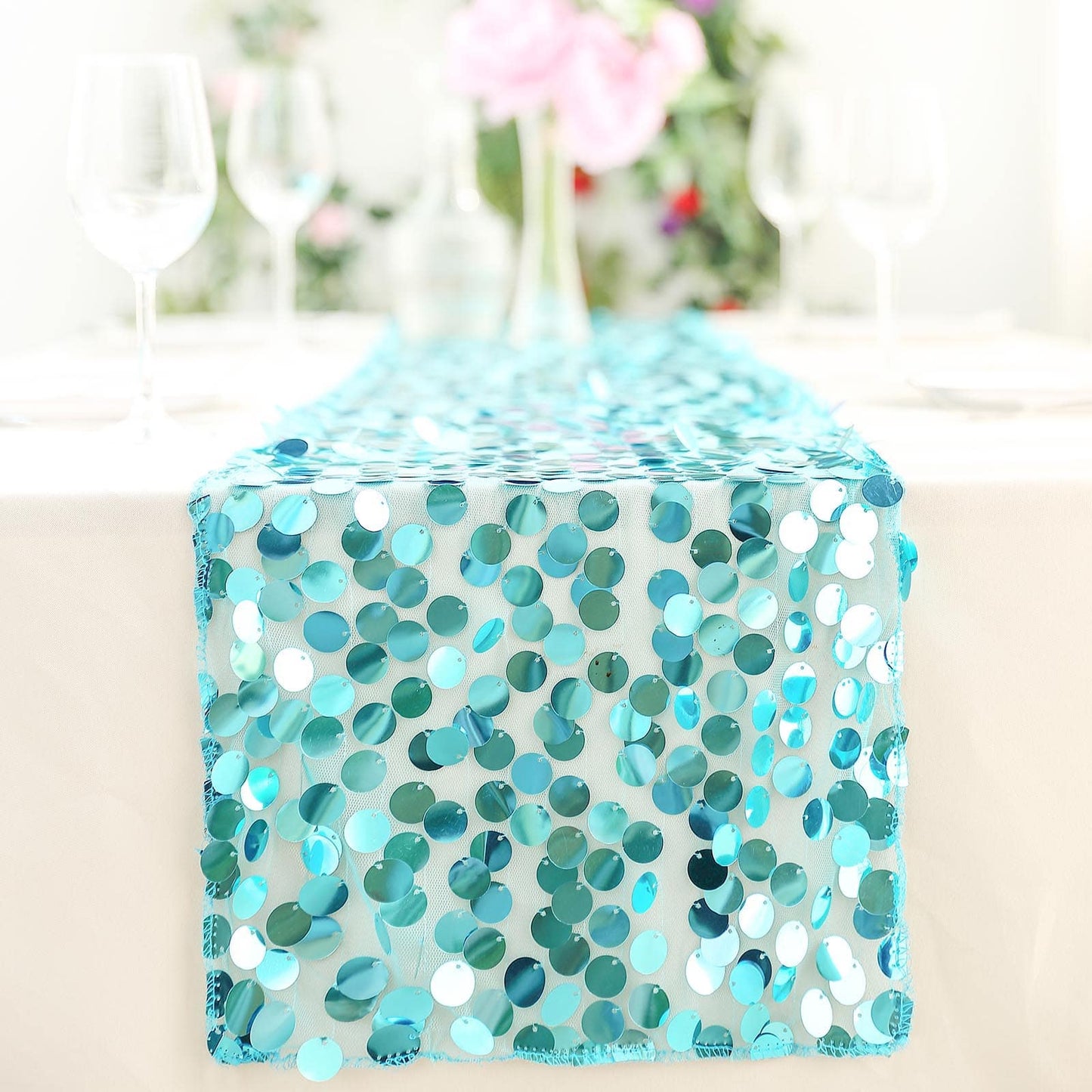 13x108inch Turquoise Big Payette Sequin Table Runner