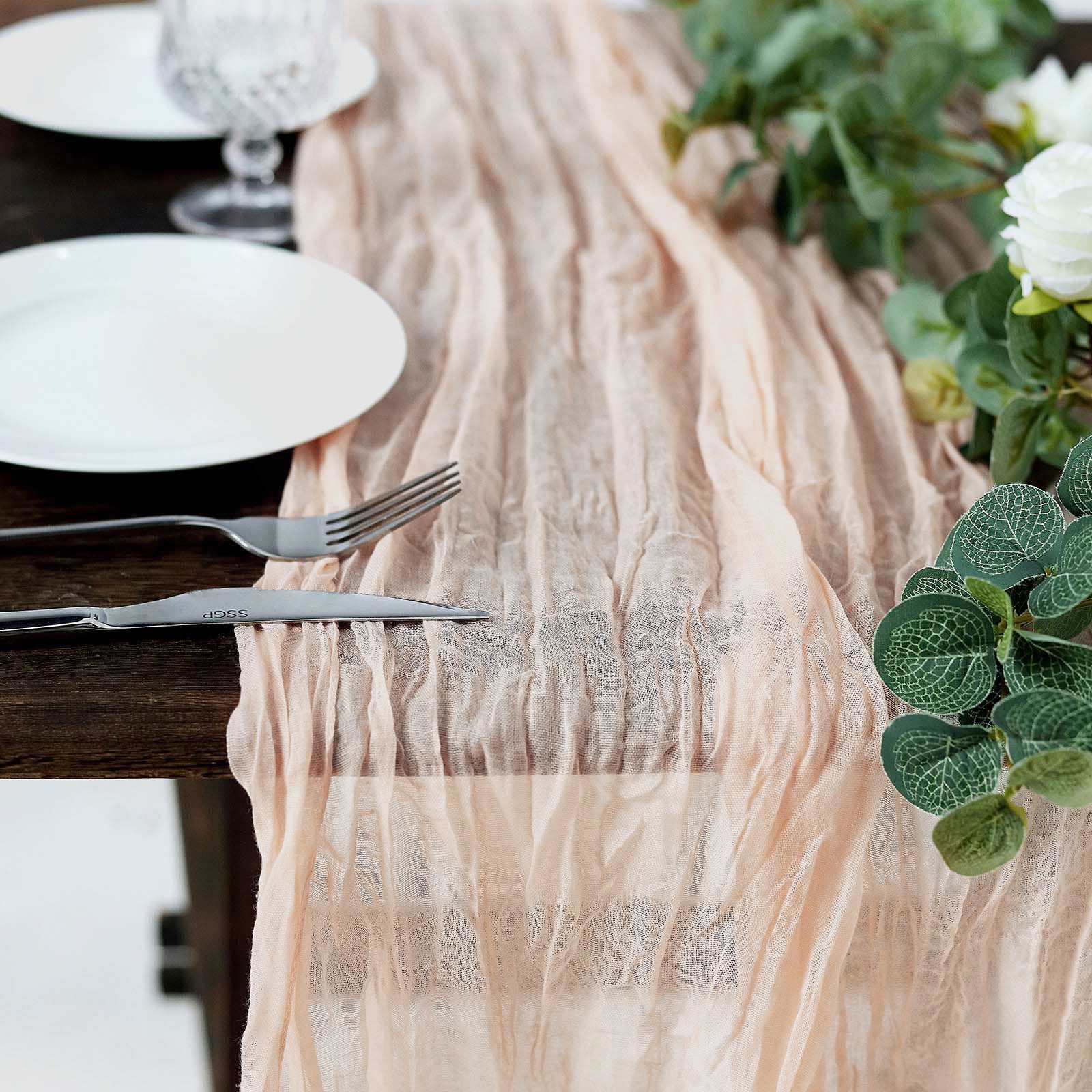 Gauze Cheesecloth Table Runner in Blush & Rose Gold 10 Feet