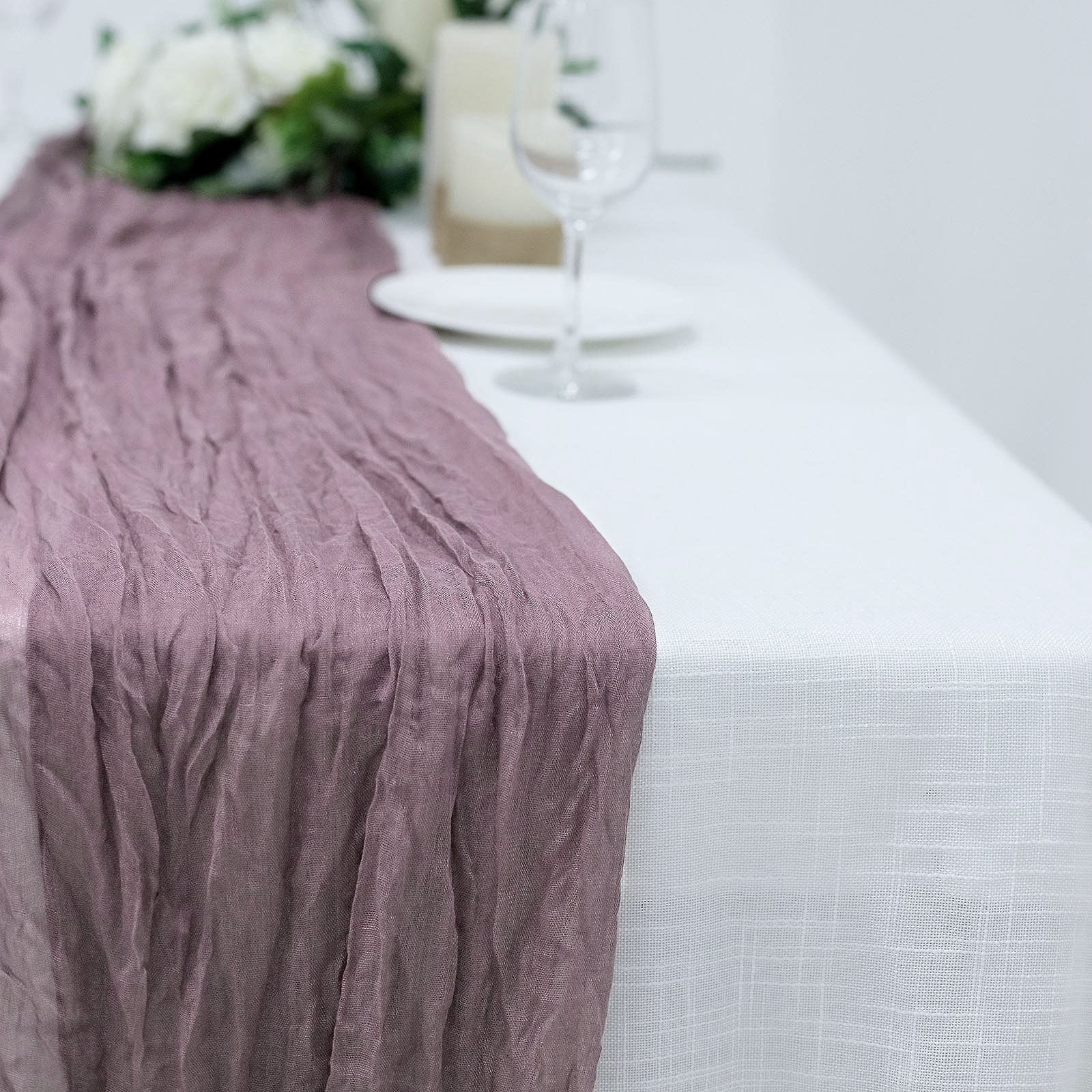 10 Feet Gauze Cheesecloth Boho Table Runner in Violet Amethyst Color 