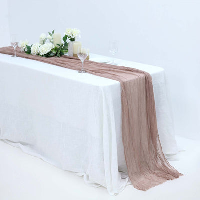 Elegant Texture of the Dusty Rose Gauze Cheesecloth Table Runner