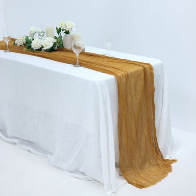 Elegant Texture of Mustard Yellow Gauze Cheesecloth Table Runner