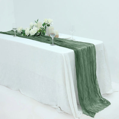 Elevate Your Decor with the Olive Green Gauze Cheesecloth Table Runner