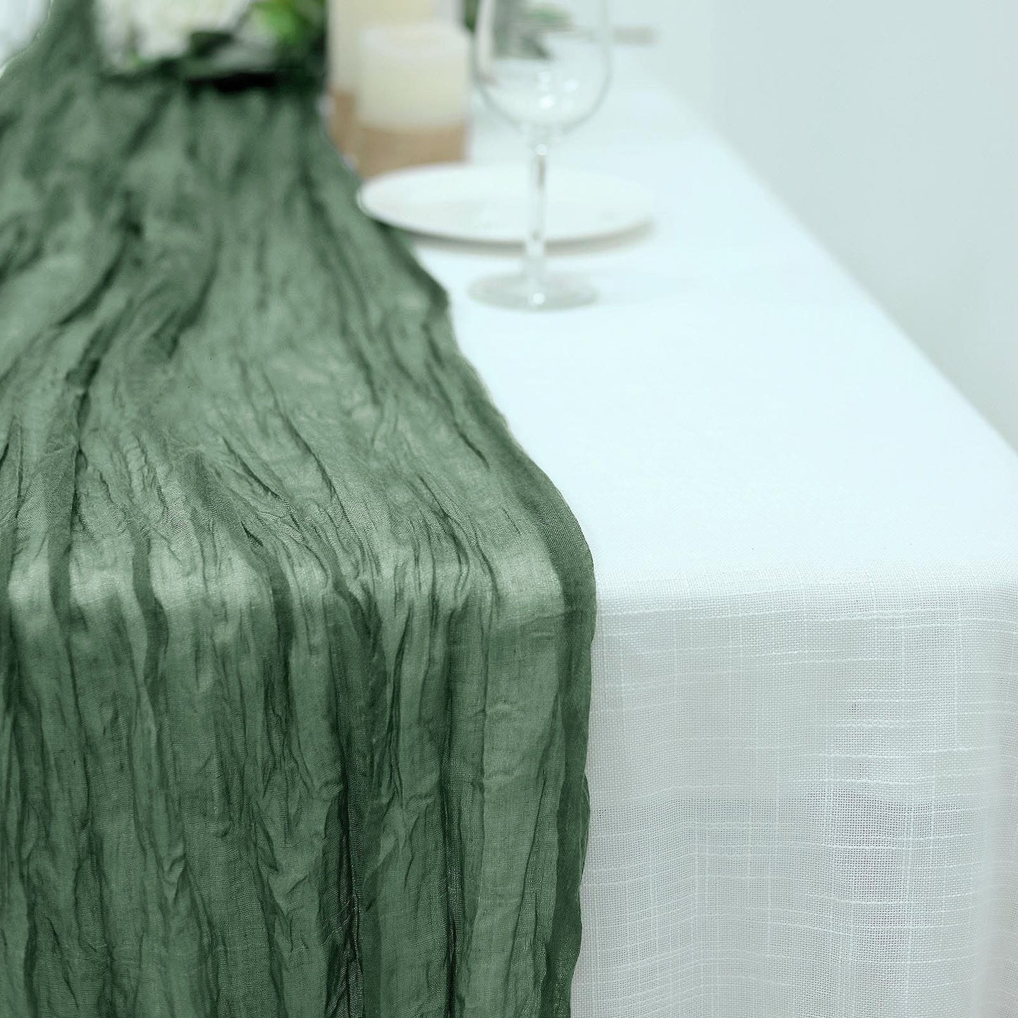 Olive Green Color Gauze Cheesecloth Table Runner 10 Feet