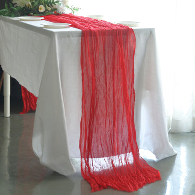 Elevate Your Event with the 10ft Red Gauze Cheesecloth Table Runner