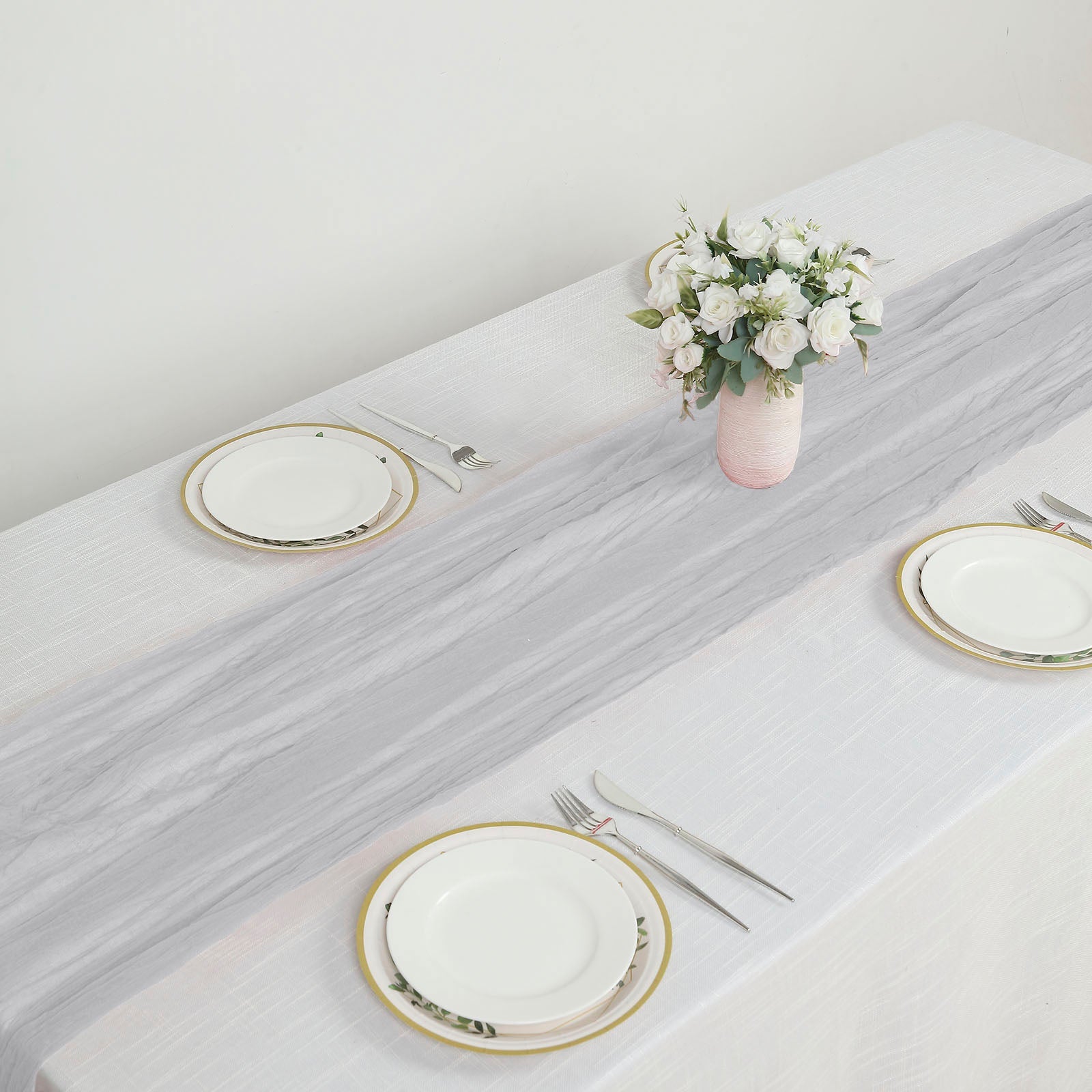 Silver 10 Feet Gauze Cheesecloth Table Runner