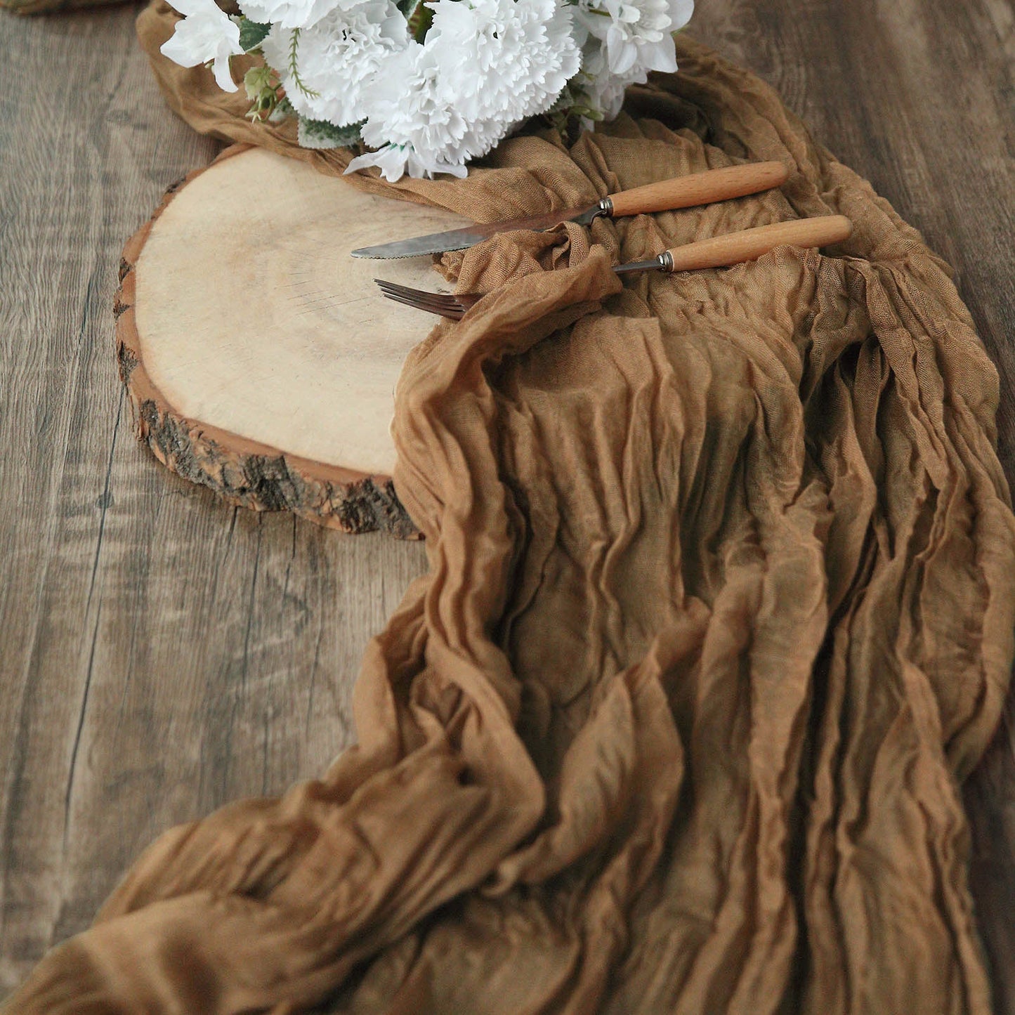 10ft Taupe Gauze Cheesecloth Boho Table Runner