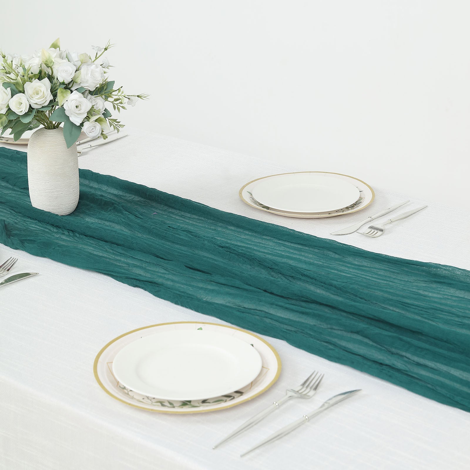 Boho Table Runner Peacock Teal 10 Feet Cheesecloth