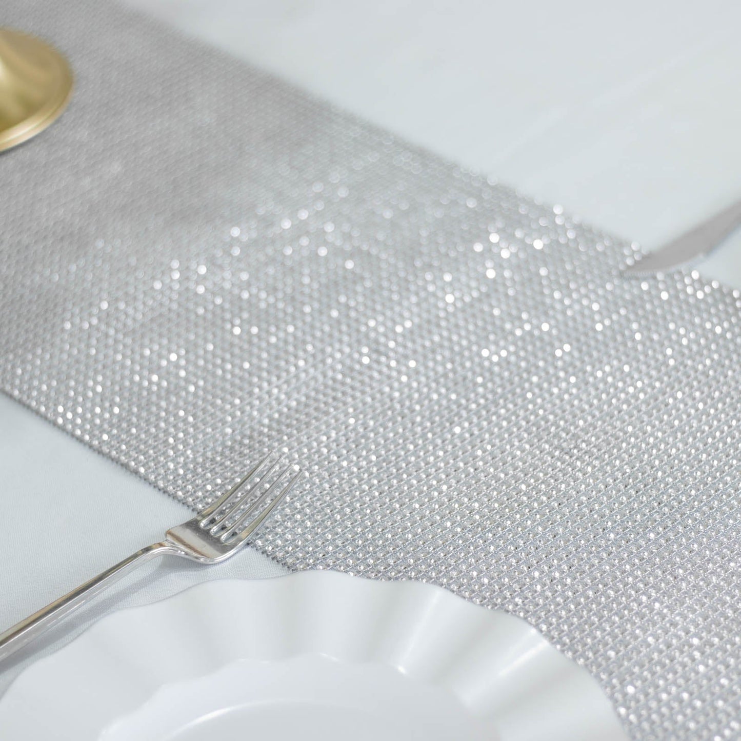 10x108inch Shiny Silver Crystal Rhinestone DIY Table Runner, Diamond Mesh Ribbon Bling Roll