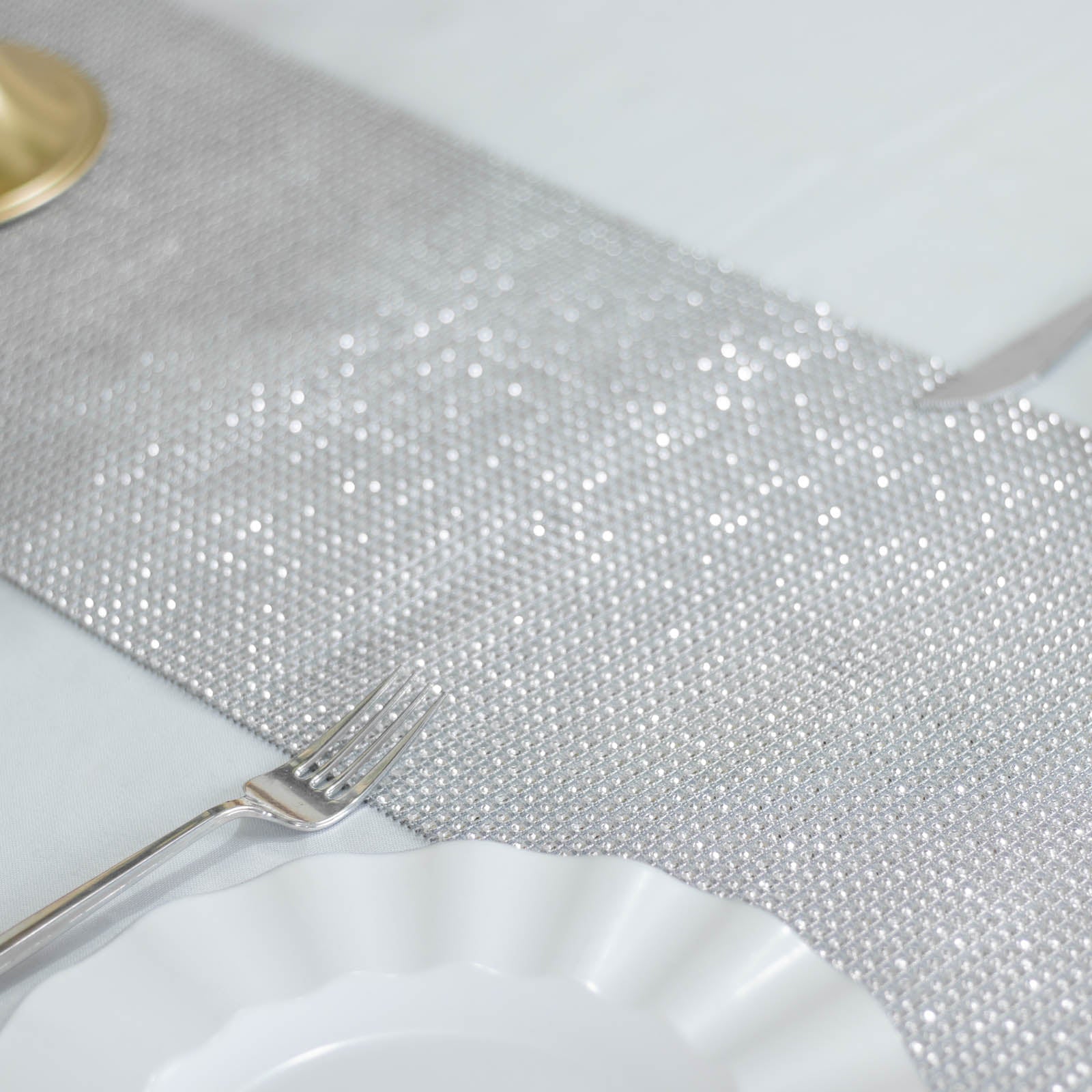 10x108inch Shiny Silver Crystal Rhinestone DIY Table Runner, Diamond Mesh Ribbon Bling Roll