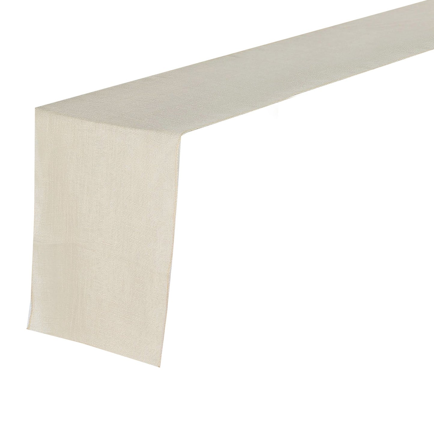 Beige linen table runner, 12"x108", wrinkle resistant with slubby texture.
