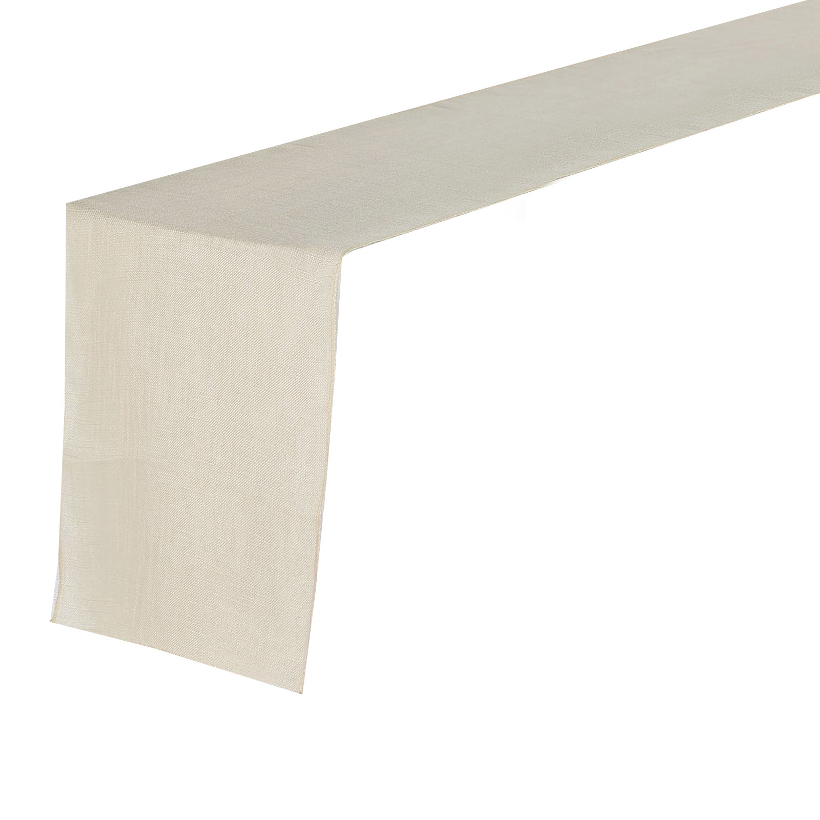 Beige linen table runner, 12"x108", wrinkle resistant with slubby texture.