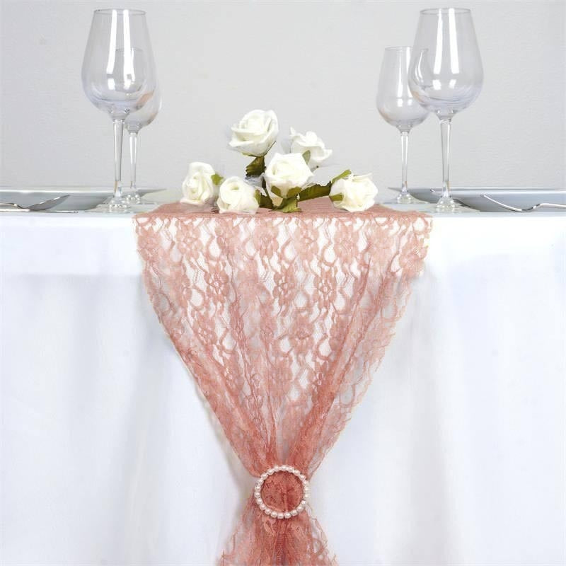 12"x108" Dusty Rose Floral Lace Table Runner