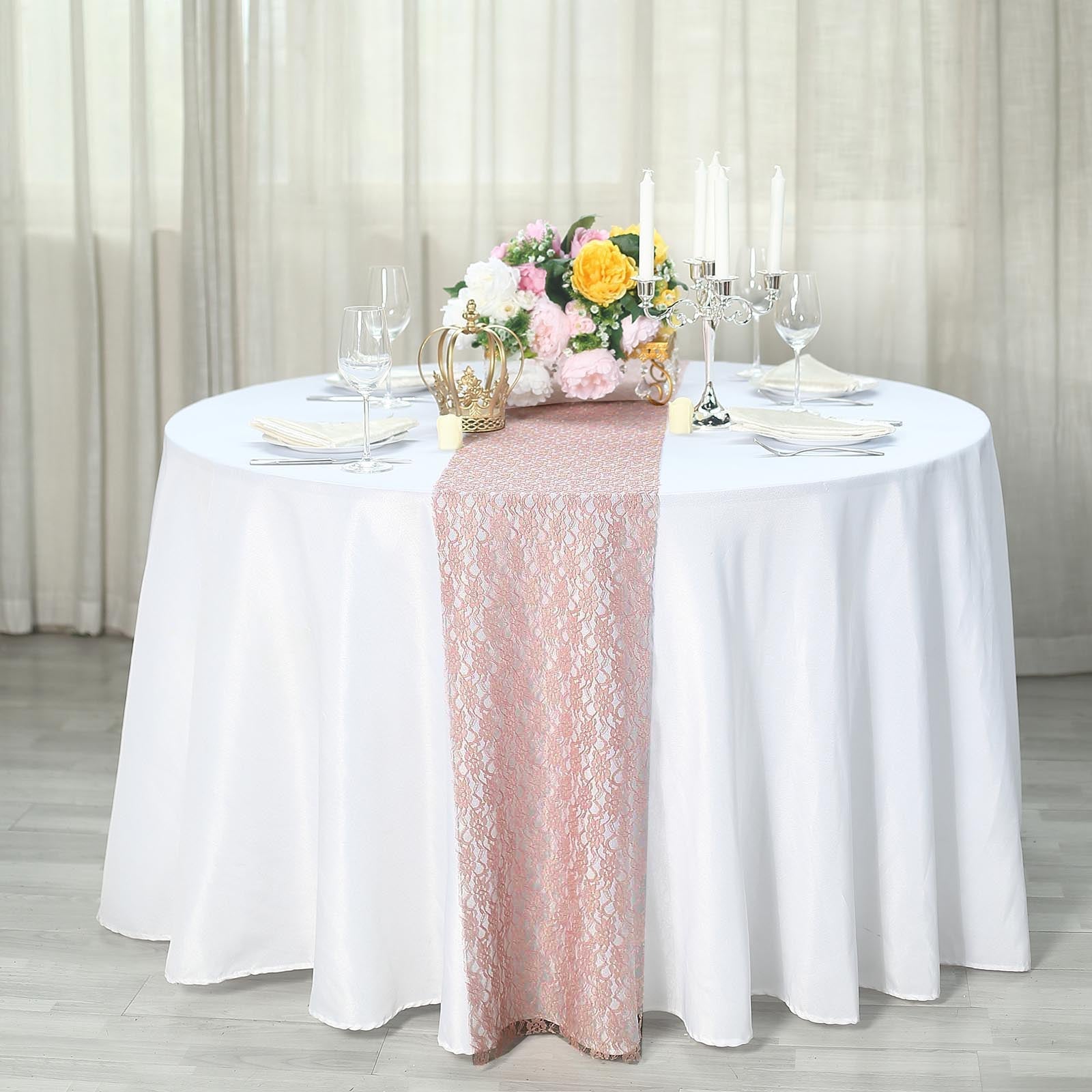Dusty Rose Table Runner Floral Lace 12 Inch x 108 Inch