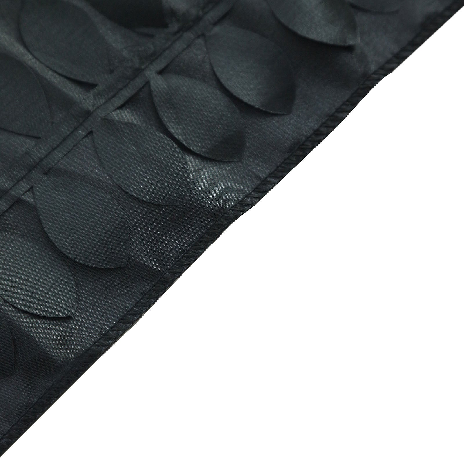 Black 3D leaf petal taffeta fabric table runner, 12"x108".