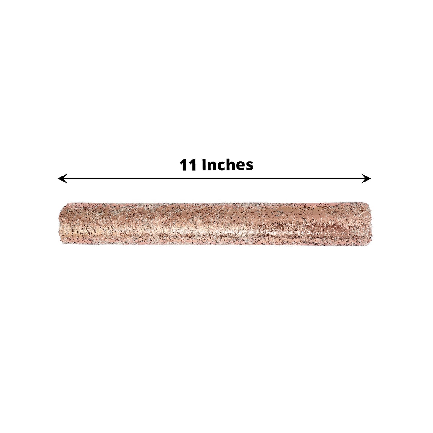 Metallic rose gold foil thin mesh polyester disposable table runner.