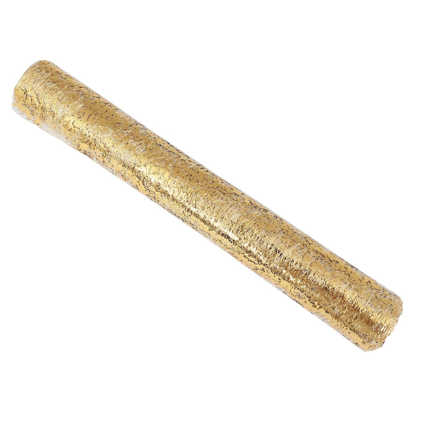 Sparkly metallic gold foil thin mesh disposable table runner.