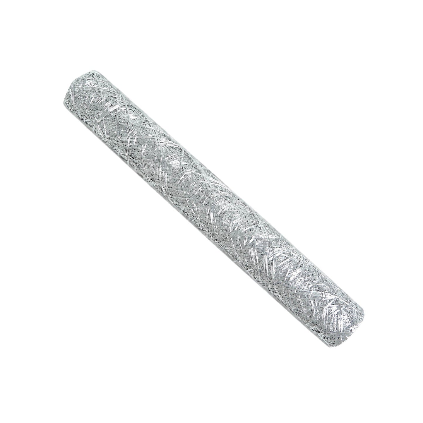 Metallic silver disposable table runner, 12”x108”, non-woven polyester.