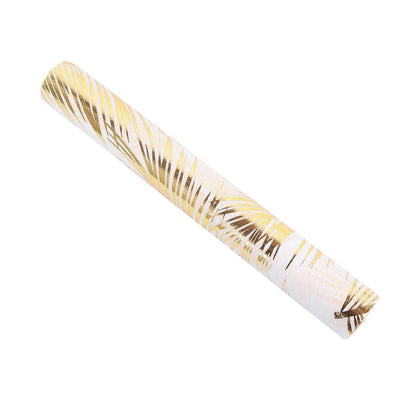 Metallic gold foil palm leaves print disposable table runner roll.