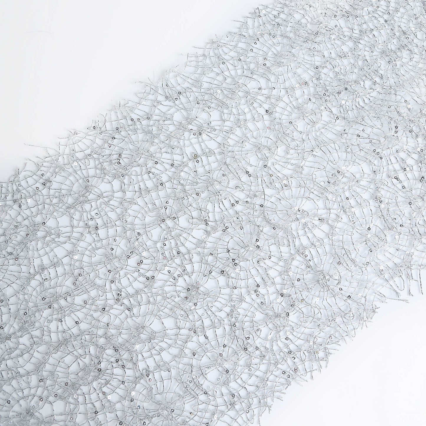 Silver sequin mesh lace table runner for wedding decoration. #whtbkgd