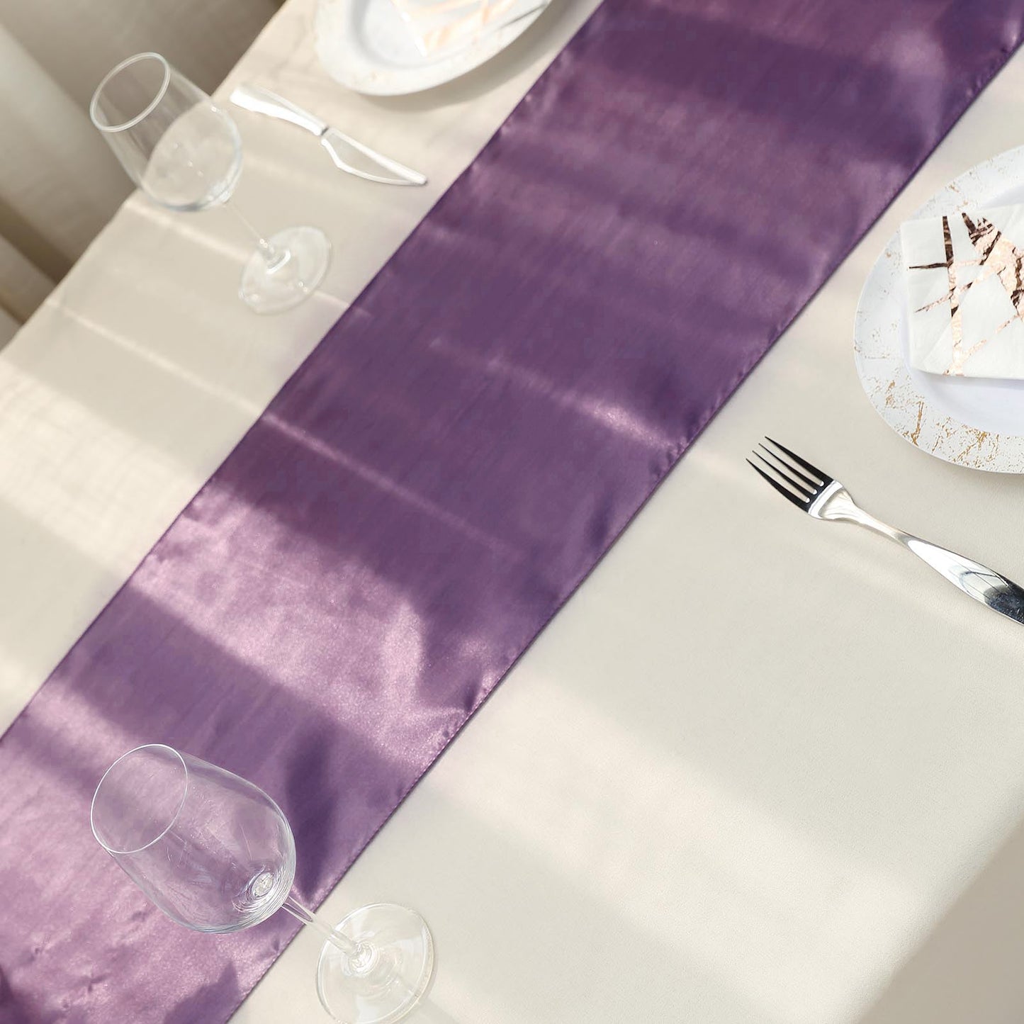 Satin Table Runner 12 Inch x 108 Inch in Violet Amethyst Color 