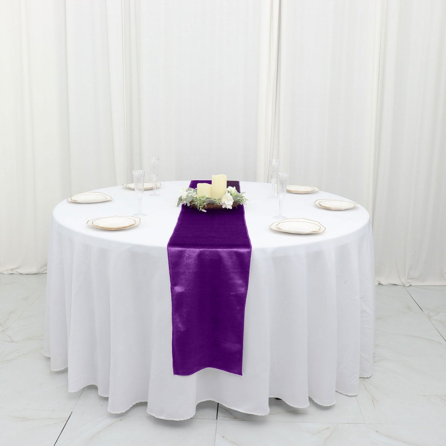 Seamless Purple Velvet Sheen Finish Reusable Premium Table Runner 12 Inch x 108 Inch