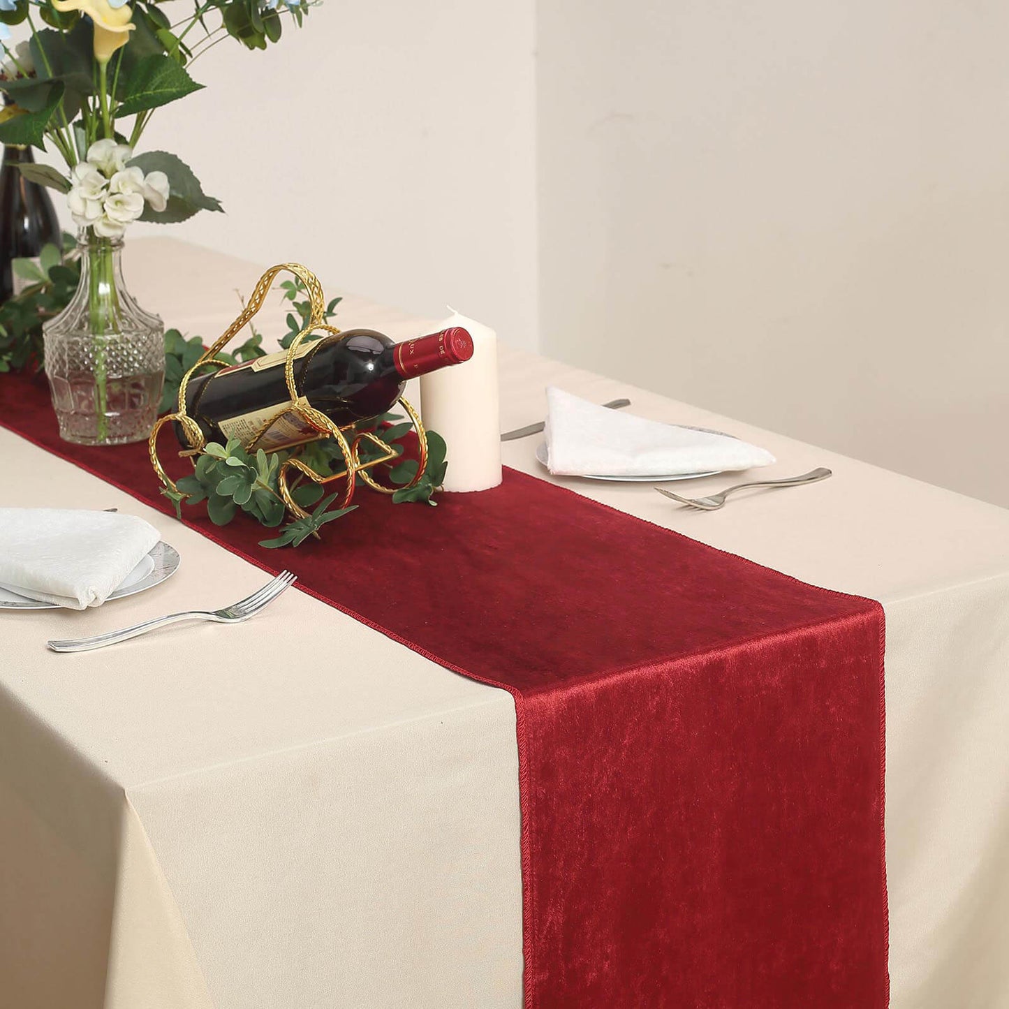12" x 108" | Burgundy | Premium Velvet Table Runner