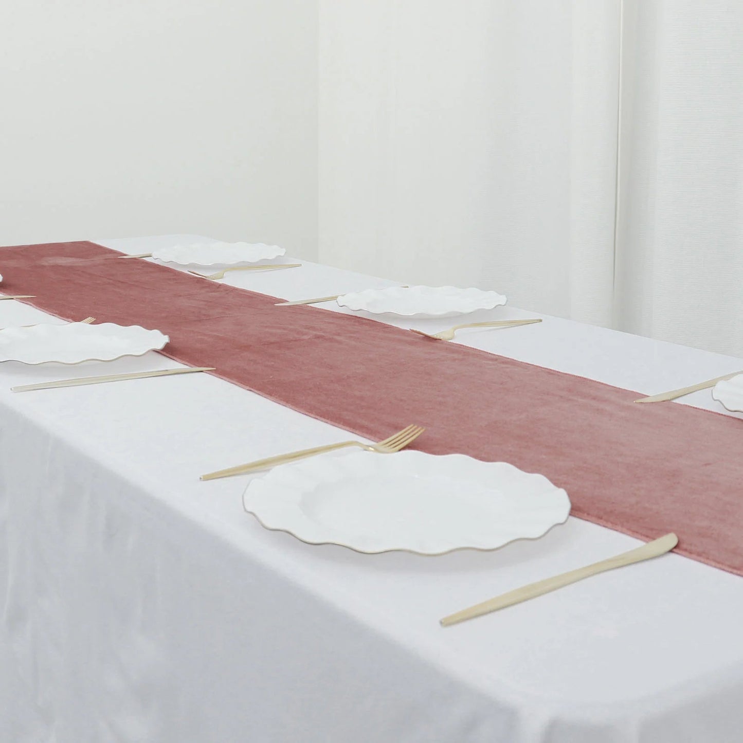 12 Inch x 108 Inch Sheen Finish Reusable Premium Seamless Dusty Rose Velvet Table Runner 