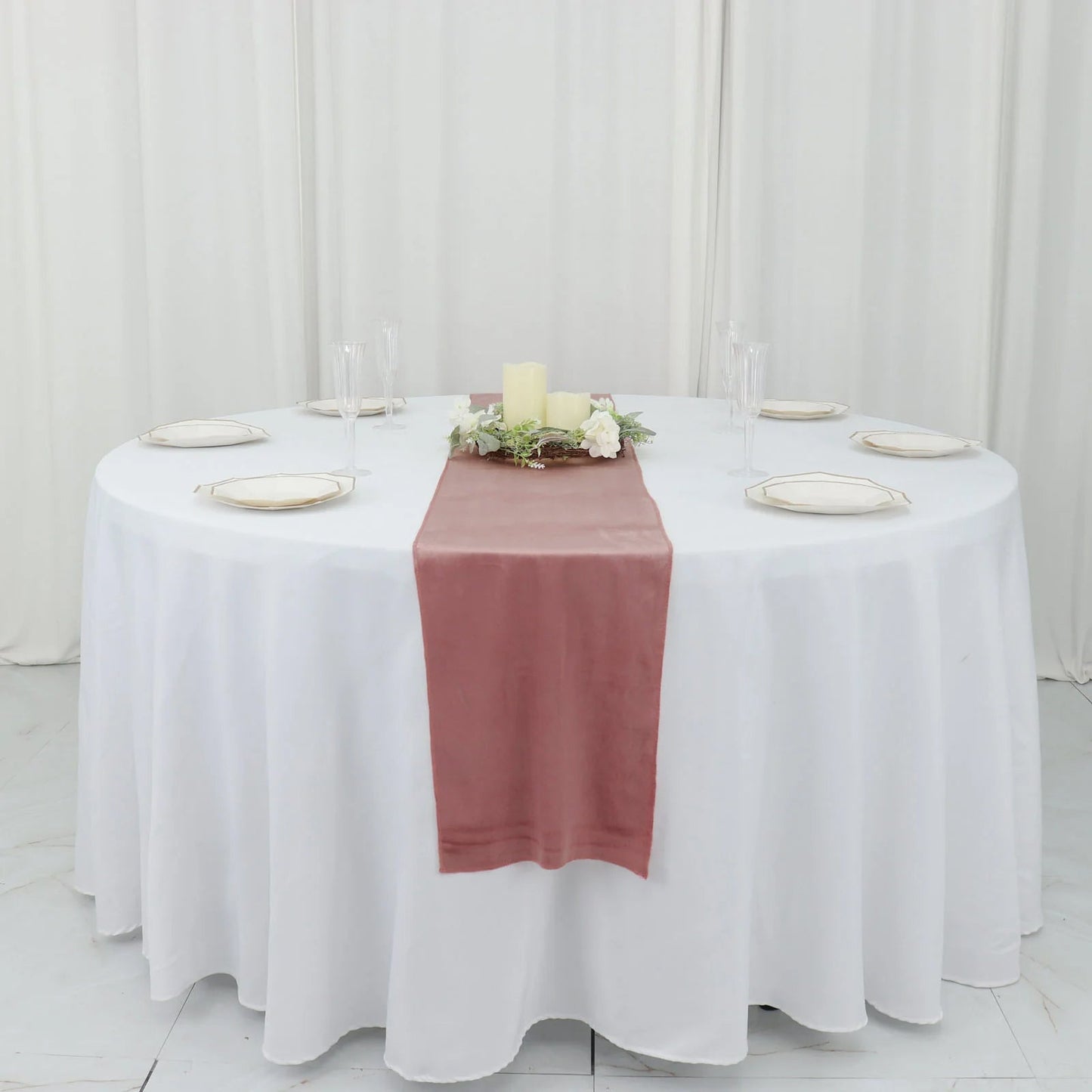 12 Inch x 108 Inch Sheen Finish Reusable Premium Seamless Dusty Rose Velvet Table Runner 