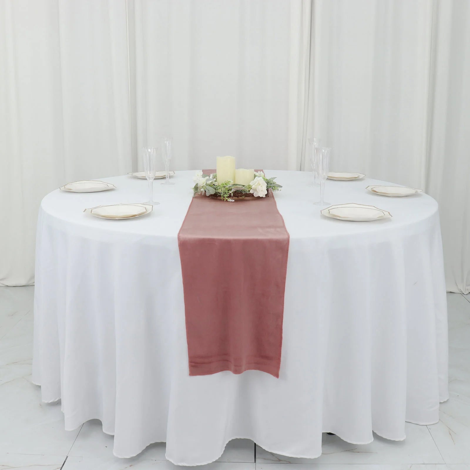 12 Inch x 108 Inch Sheen Finish Reusable Premium Seamless Dusty Rose Velvet Table Runner 