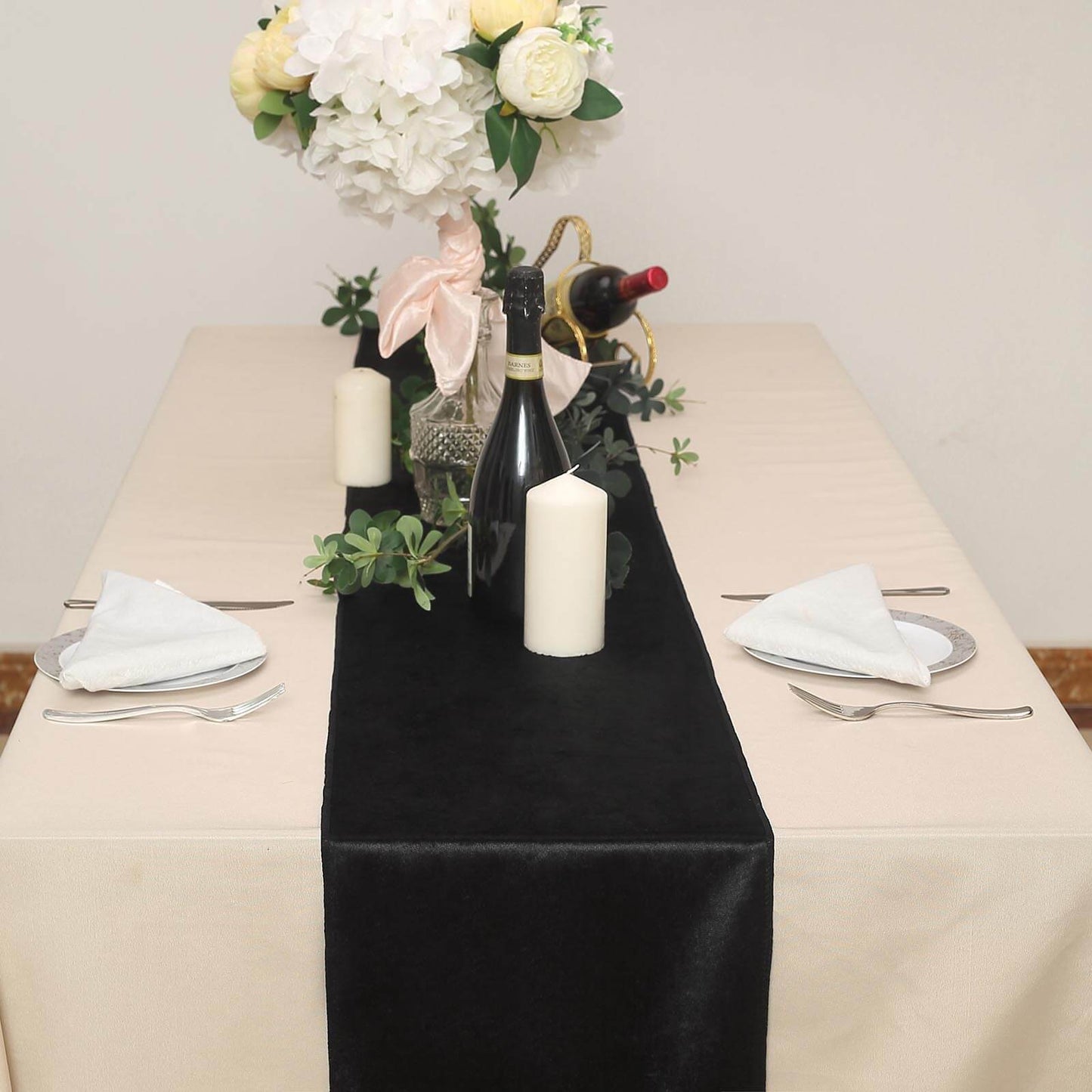 Premium Velvet Table Runner Black 12 Inch x 108 Inch 