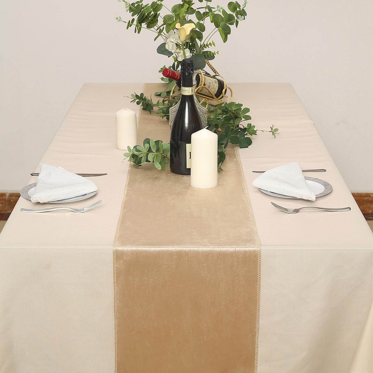 Premium Velvet Table Runner Champagne 12 Inch x 108 Inch 