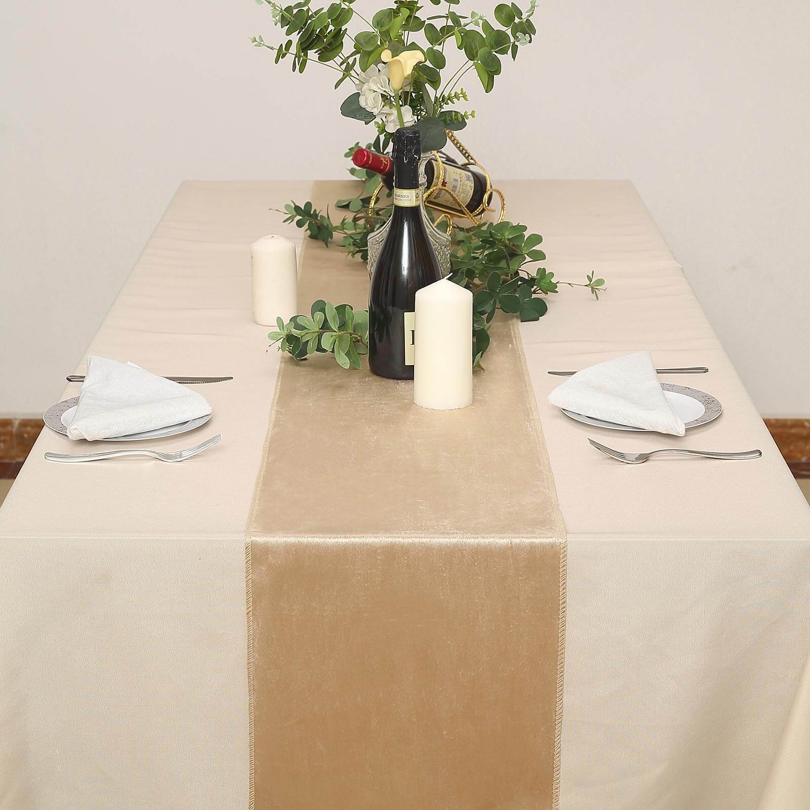 Premium Velvet Table Runner Champagne 12 Inch x 108 Inch 