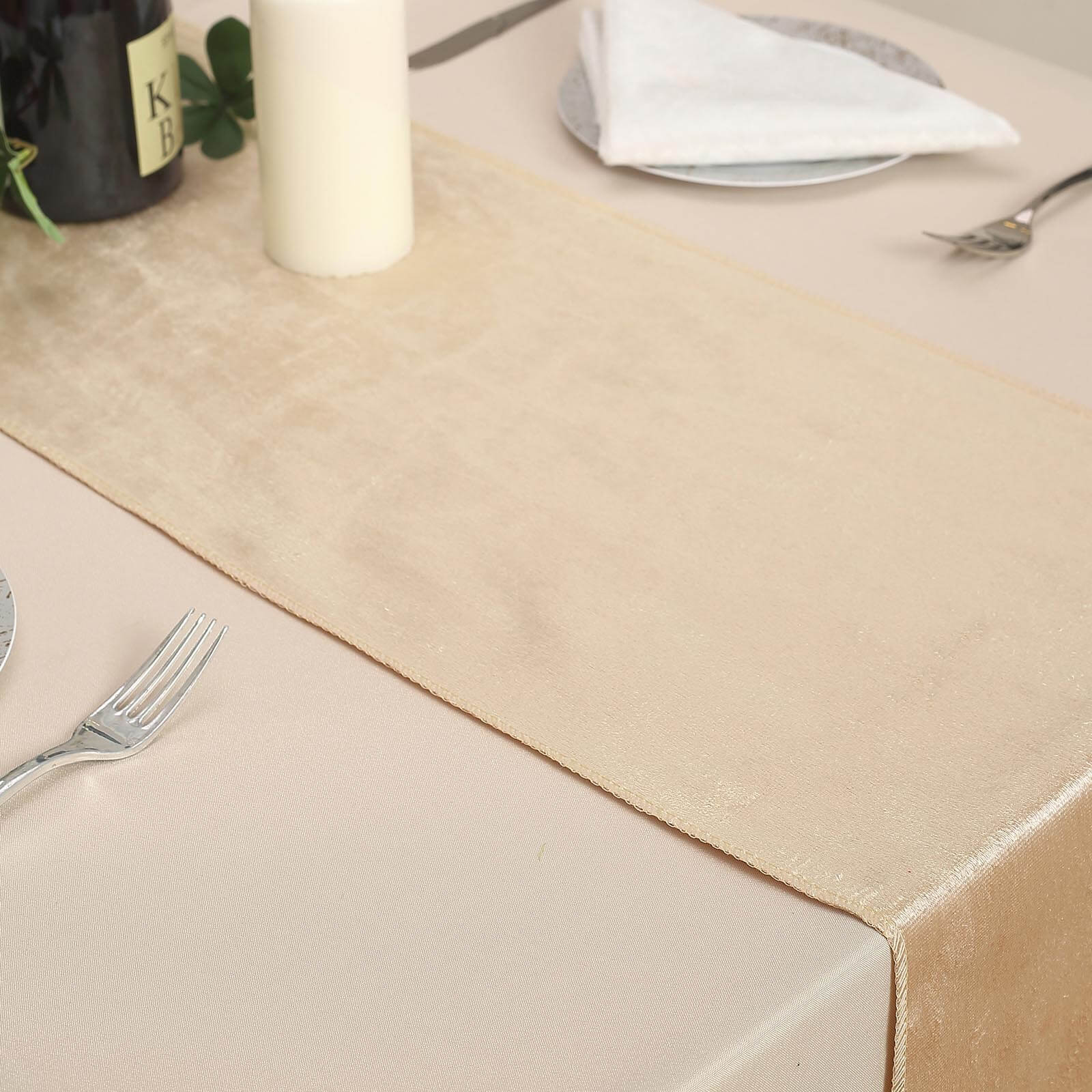Premium 12 Inch x 108 Inch Velvet Table Runner in Champagne Color 