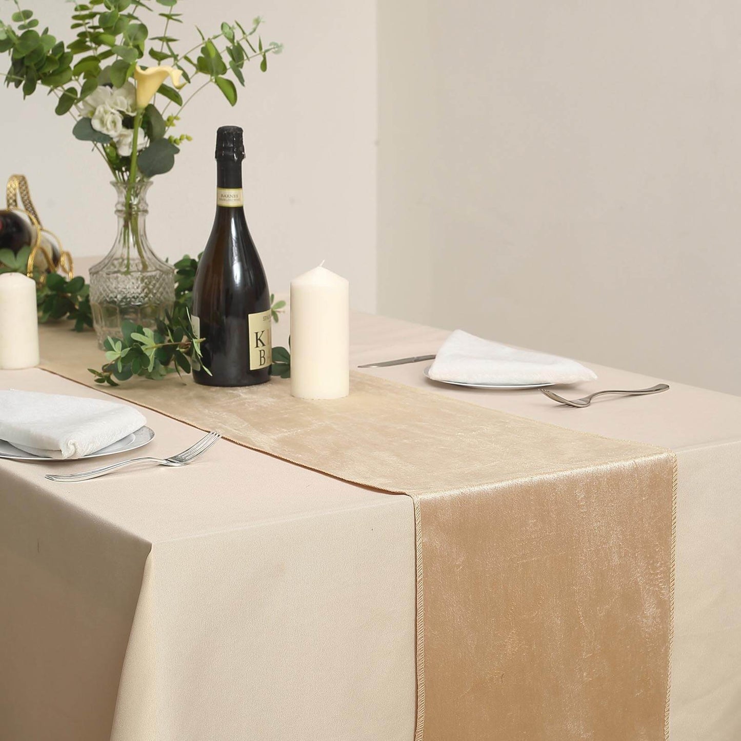 12" x 108" | Champagne | Premium Velvet Table Runner