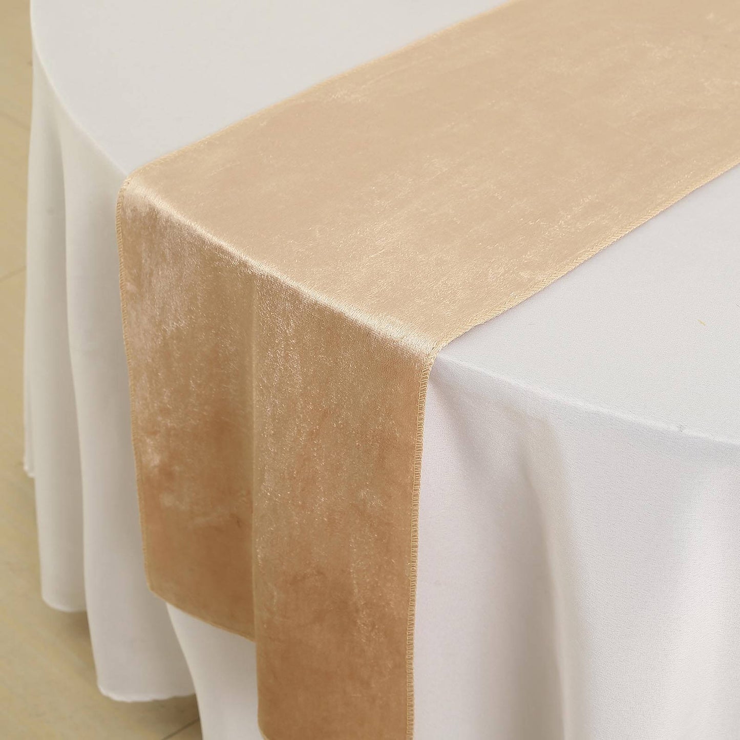 12 Inch x 108 Inch Champagne Colored Premium Velvet Table Runner 